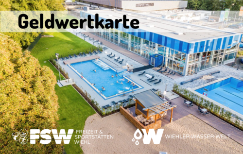 <span class="font_size_area" style="font-size: 112.5%; "><b>Was ist eine Geldwertkarte und wie funktioniert sie?
</b></span><div>Mit der Geldwertkarte erhalten Sie Rabatt bei jedem mit der Karte gezahlten Eintritt in die Wiehler Wasser Welt egal ob Einzel- oder Gruppentarif. Das gleiche gilt für Eintritte in das Freibad Bielstein.
</div><div>Ihr Guthaben ist zeitlich unbegrenzt gültig und unkompliziert in Ihrem Online-Account hinterlegt. Sparen Sie so bei jedem Kauf eines (E-)Tickets – auch für mehrere Personen.
</div><div><br></div><div>Geldwertkarte: 50€ 		Vorteil: 5%
</div><div>Geldwertkarte: 100€ 	Vorteil: 10%
</div><div>Geldwertkarte: 200€ 	Vorteil: 15%
</div><div>Geldwertkarte: 250€ 	Vorteil: 20%
</div><div><br></div><div><b><span class="font_size_area" style="font-size: 112.5%; ">Wie erhalte ich meine Geldwertkarte?
</span></b></div><div>Sie erwerben Ihre Geldwertkarte/Ihr Guthaben nach der Registrierung bei den Freizeit- und Sportstätten Wiehl. Das Guthaben setzen Sie dann zukünftig bei der Zahlung von (E-)Tickets ein. Kein Guthaben mehr auf der Karte? Laden Sie einfach wieder Ihr Guthaben im Online-Shop auf.
</div><div>Ihre Vorteile:
</div><div>Guthaben einfach online aufladen
</div><div>Unkomplizierter Einlass (In der Wiehler Wasser Welt vor dem Eintritt noch zum Automaten oder der Kasse)
</div><div>Kein Verlust der Karte
</div><div>Für mehrere E-Tickets einsetzbar
</div><div>E-Tickets sind bis eine Stunde vor Öffnung des Bads stornierbar (Betrag wird auf das Guthaben zurückgebucht)
</div><div>Online zahlbar per PayPal, Kreditkarte, Sofort-Überweisung oder Maestro
</div><div><br></div><div>Wenn Sie Ihr „Guthaben“ gern im Portemonnaie dabei haben, ist die analoge, haptische Geldwertkarte für Sie richtig. Sie können diese an der Kasse der Freizeit- und Sportstätten Wiehl oder im Freibad Bielstein erwerben. Ihr Guthaben ist zeitlich unbegrenzt gültig. Die Karte ist zudem übertragbar. Die Pfandgebühr beträgt fünf Euro.
</div><div><br></div><div>Rabatt erhalten Sie bei jedem mit der Karte gezahlten Eintritt in die Bäder, egal ob Einzel- oder Gruppentarif. Ausgeschlossen sind Mehrfach- und Saisonkarten sowie Tickets für die Eishalle.</div><div>
</div><div>
</div><div>
</div><div>
</div><div>
</div>